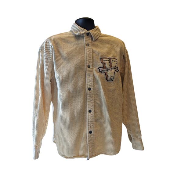 H&M Varsity Corduroy Shirt Jacket Mens Medium Snap Button Embroidered SF Tiger - Picture 12 of 16
